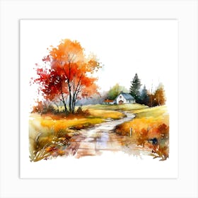 Watercolor Of A Country Road Art Print