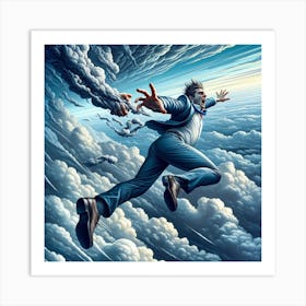 Man Flying Through The Clouds Art Print