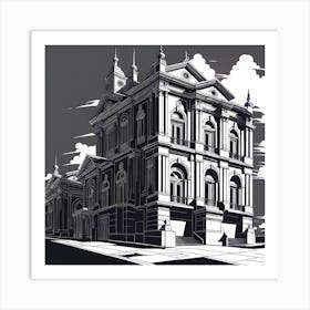 Victorian Building, black and white monochromatic art Art Print