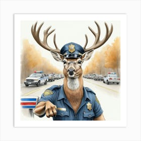 Deer Police Officer Art Print