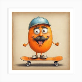 Orange On Skateboard 1 Art Print