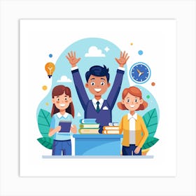 Illustration Of A Business Team Celebrating Success Art Print