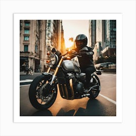 Sunset On A Motorcycle Art Print