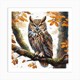 Owl In Autumn Art Print