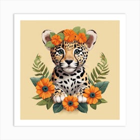 Floral Baby Cheetah Nursery Illustration (30) Art Print