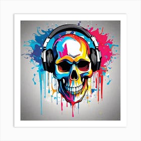 Skull With Headphones 7 Art Print