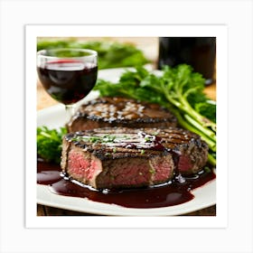 Steak With Red Wine Art Print