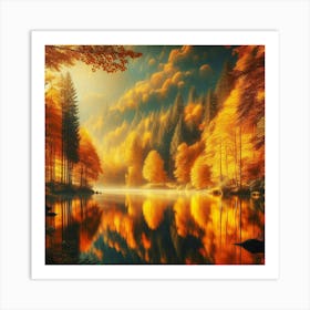 Autumn Forest By The Lake Art Print