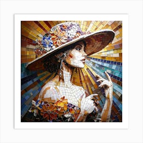 Elegant Mosaic Portrait of a Woman with a Floral Hat 1 Art Print