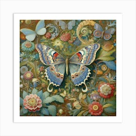 Butterfly And Flowers Art Print