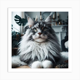 Grey-white maine coon cat 3 Art Print
