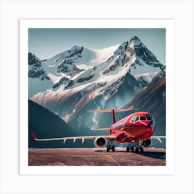 Red Plane In The Mountains Art Print