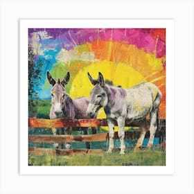 Rainbow Donkey Retro Stripe Collage 2 Art Print