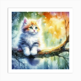 Kitten On A Branch Art Print