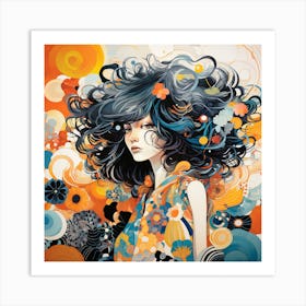 Girl With Big Hair Art Print