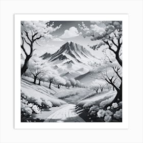 Black And White Landscape Painting 1 Art Print