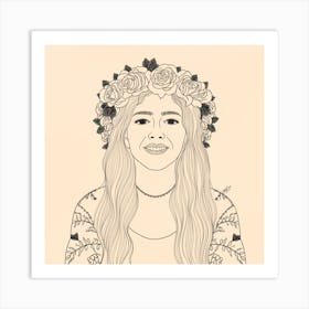 Portrait Of A Girl With Flowers Art Print