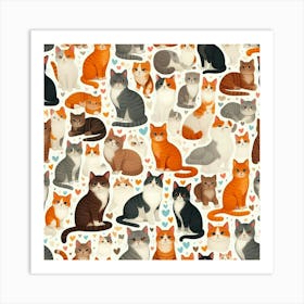 Cats On A White Background Art Print