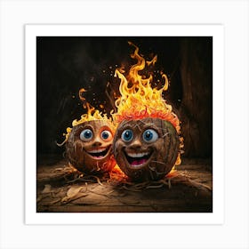 Two Coconuts On Fire Art Print