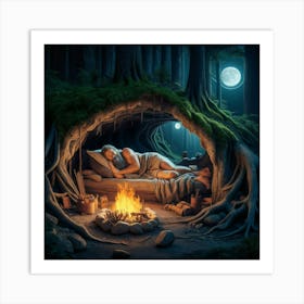 Man Sleeping In A Cave Art Print