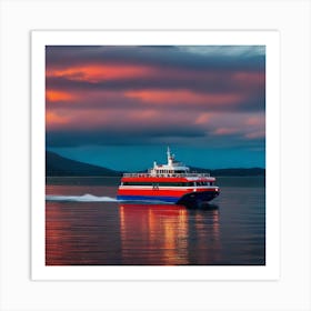 Ferry At Sunset Art Print