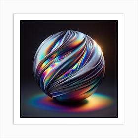 An Abstract Iridescent Sphere With Holographic Cloth Texture Art Print