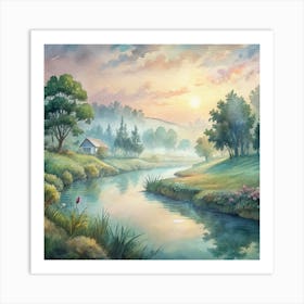 Landscape By The River Art Print