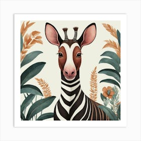 Okapi 3 Folk Style Animal Illustration Art Print 3 Art Print