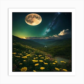 Full Moon In The Mountains Art Print