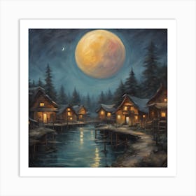 Moonlight By The Water Art Print