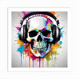 Skull With Headphones 24 Art Print