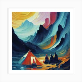 People camping in the middle of the mountains oil painting abstract painting art 3 Art Print