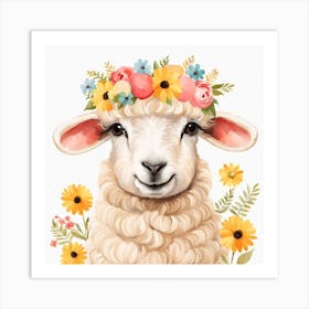 Floral Baby Sheep Nursery Illustration (6) Art Print
