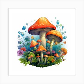 Mushrooms And Flowers 60 Art Print