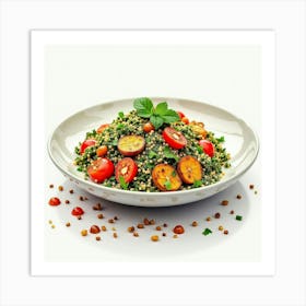 Watercolor Depiction Of A Fresh And Vibrant Quinoa Salad With Roasted Veggies On A Fine Dining Table Art Print