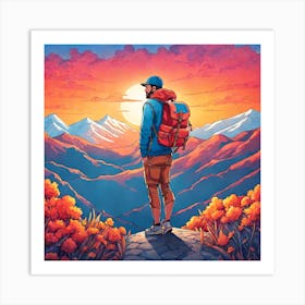 Hiker In The Mountains Art Print