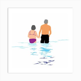 swimming Old Couple In The Water Art Print