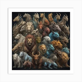 Group Of Dragons paintings art print Art Print