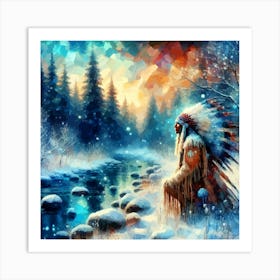 Native American Male By Stream Abstract 2 Art Print