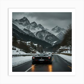 Snowy Road In The Mountains Art Print