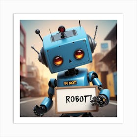 Robot Holding I'm Not Robot Sign Art Print