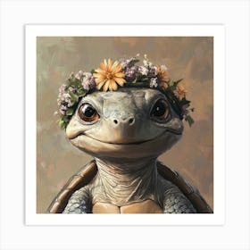 Turtle With Flower Crown Poster