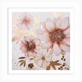 Gold And Pink Flowers Art Print