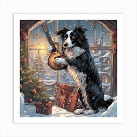 Musical Collie Christmas Art Print