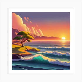 Sunset At The Beach Art Print