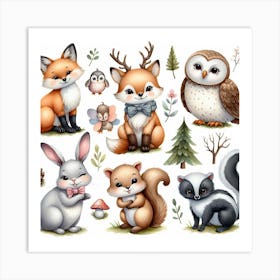 Woodland Animals Set Art Print