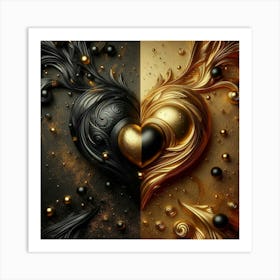 Black And Gold Heart Art Print