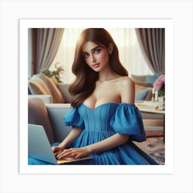 Beautiful Woman In Blue Dress Art Print