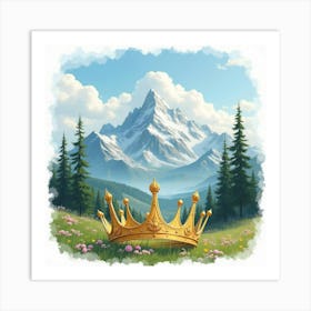 Gold Tiara, Watercolor, Majestic Mountain View 1 Art Print