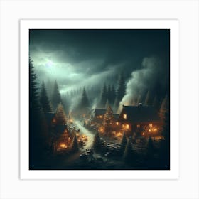 Christmas Village At Night Art Print